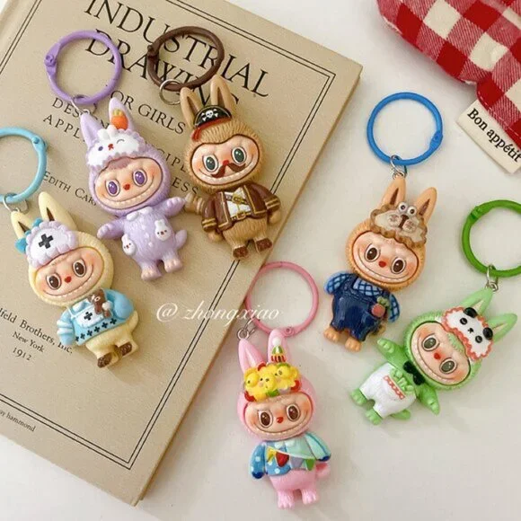 New Popular Hot! mini brown Mocha bunny Labubu Baby keychain dangeler figure - Picture 2 of 3
